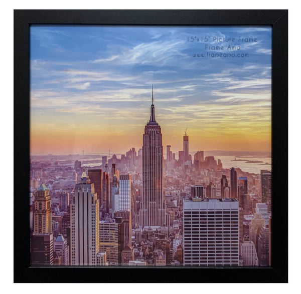 15x15 Black Modern Picture or Poster Frame, 1 inch Wide Border, Acrylic Front