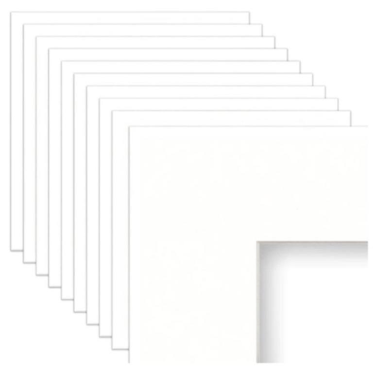 8x10-4x6 White Frame Mats, Bevel Cut, White Core, Set of 10 - Frame Amo